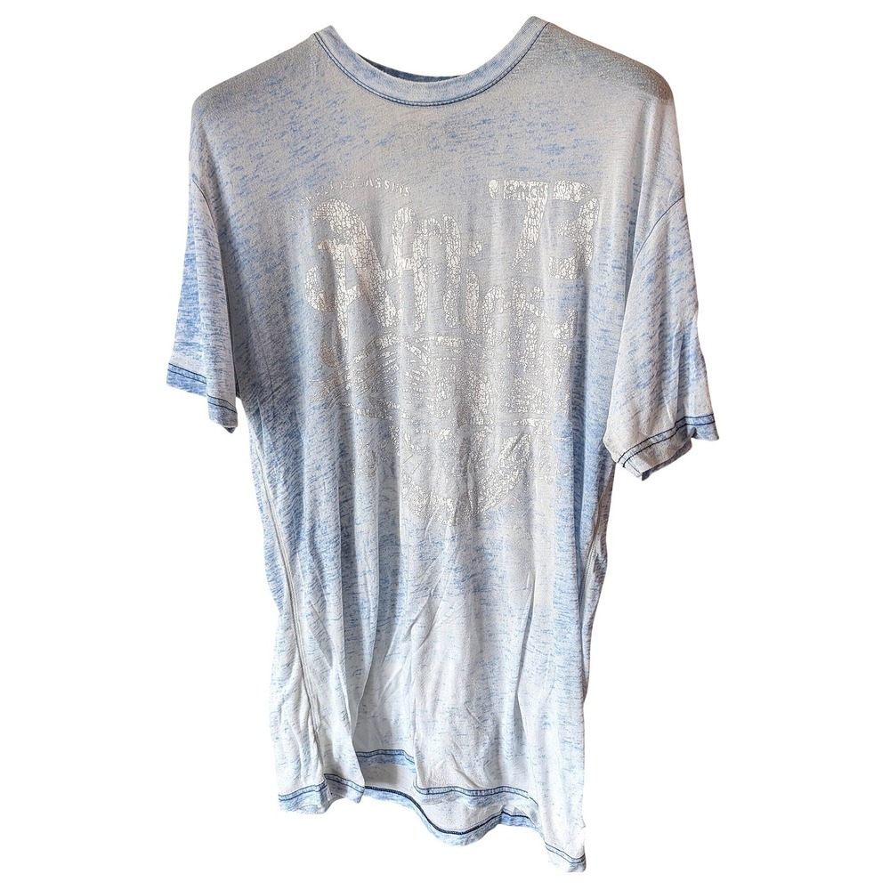 Affliction T-Shirt Mens 2XL Blue Silver Foil Graphic American Customs Y2K USA